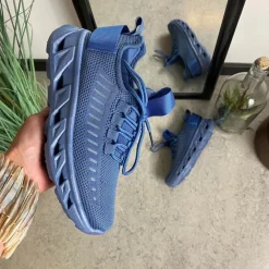 Sygeplejebutikken Knyster - Hallux Valgus|Sommersko Dame*Blå slip-on sko med strikoverdel