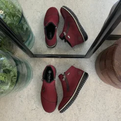 Rieker Kort Støvle Dame|Rød Støvle*Bordeux kort støvle fra med let for