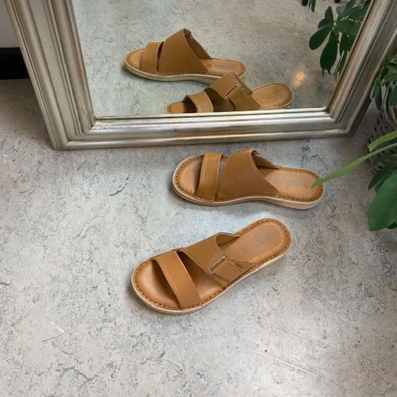 Relaxshoe Sandaler På Tilbud*Brun skind slip on med justerbar rem fra