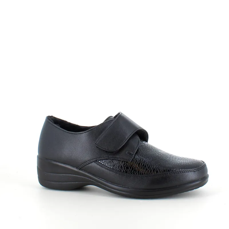 Sygeplejebutikken Sko Til Ældre|Sko Med Velcro*Damesko i sort PU med velcrolukning og varmt for