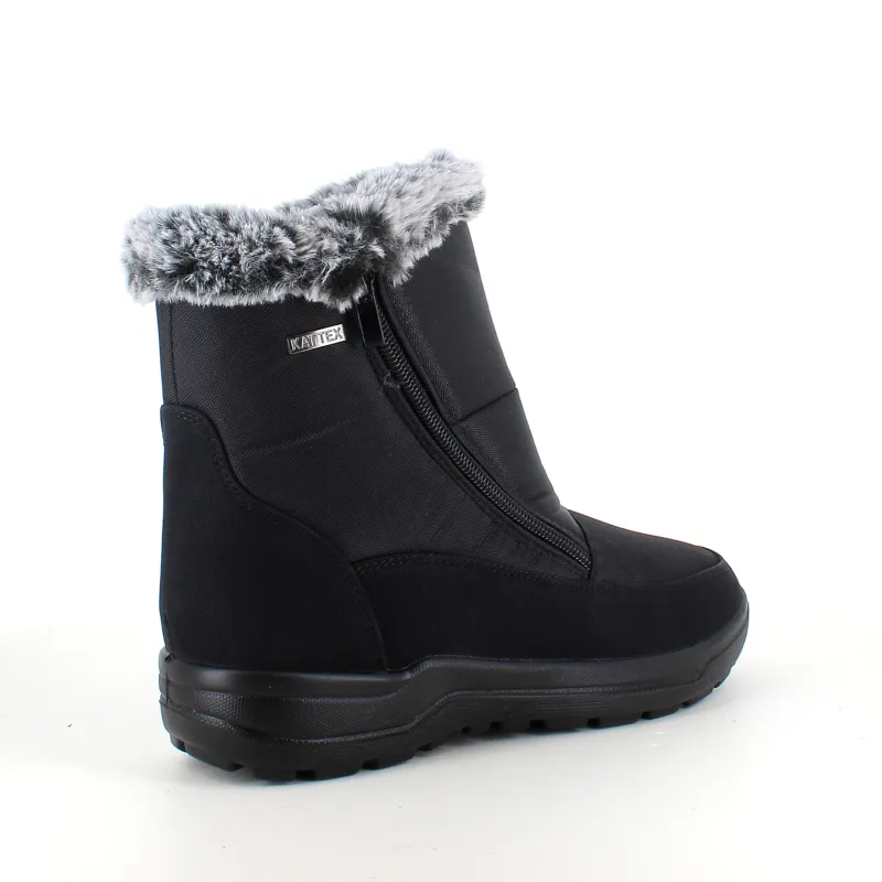 Sygeplejebutikken Sorte Støvletter|Vinterstøvler Damer*Damestøvletter i sort PU med pelskant og varmt for – 2 lynlåse og komfortabel PU-sål