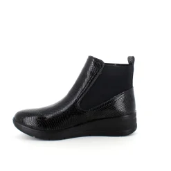 Sygeplejebutikken Kort Støvle Dame|Billige Vinter Støvler*Elegant sort lakstøvle med bred elastikåbning