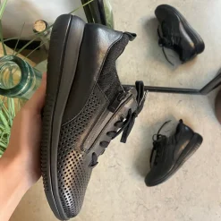 Green Comfort Stødabsorberende Sko|Sko Til Brede Fødder*sko i sort med bred pasform og lynlås