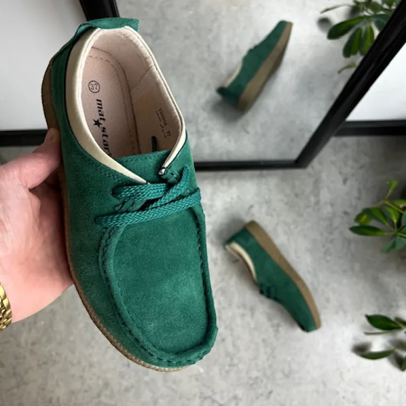 Sygeplejebutikken Sko På Tilbud*Grøn ruskindssko med rågummisål