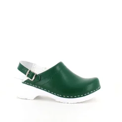 Sygeplejebutikken Sko På Tilbud*Grøn skind træsko med rem