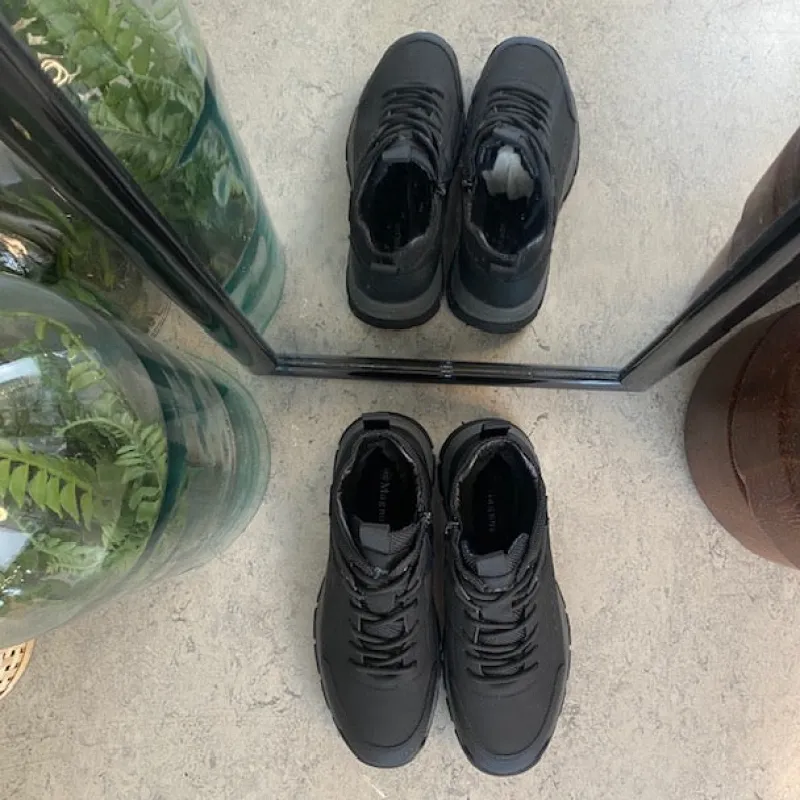 Sygeplejebutikken Herresko Og Sandaler|Herresko Og Sandaler*Herre ankelstøvle i sort PU med varmt for, snørebånd og KAT-TEX – robust gummisål