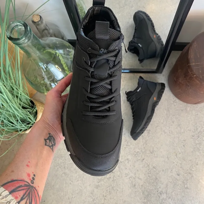 Sygeplejebutikken Herresko Og Sandaler|Herresko Og Sandaler*Herre ankelstøvle i sort PU med varmt for, snørebånd og KAT-TEX – robust gummisål