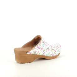 Sanita Clogs|Træsko Dame Modeller*Hvid -træsko med smukt blomsterprint.