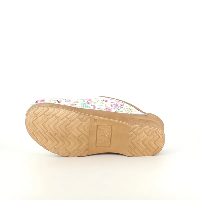 Sanita Clogs|Træsko Dame Modeller*Hvid -træsko med smukt blomsterprint.