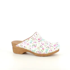 Sanita Clogs|Træsko Dame Modeller*Hvid -træsko med smukt blomsterprint.