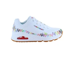 Skechers Hælsporer|Platfodet*Hvide sko med flotte hjertedetaljer