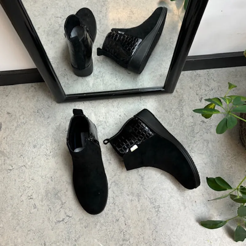 Sygeplejebutikken Kort Støvle Dame|Billige Vinter Støvler*Kort sort støvle med lakdetaljer ved hælen