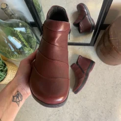 Green Comfort Kort Støvle Dame|Platfodet*Kort støvle i bordeaux skind fra