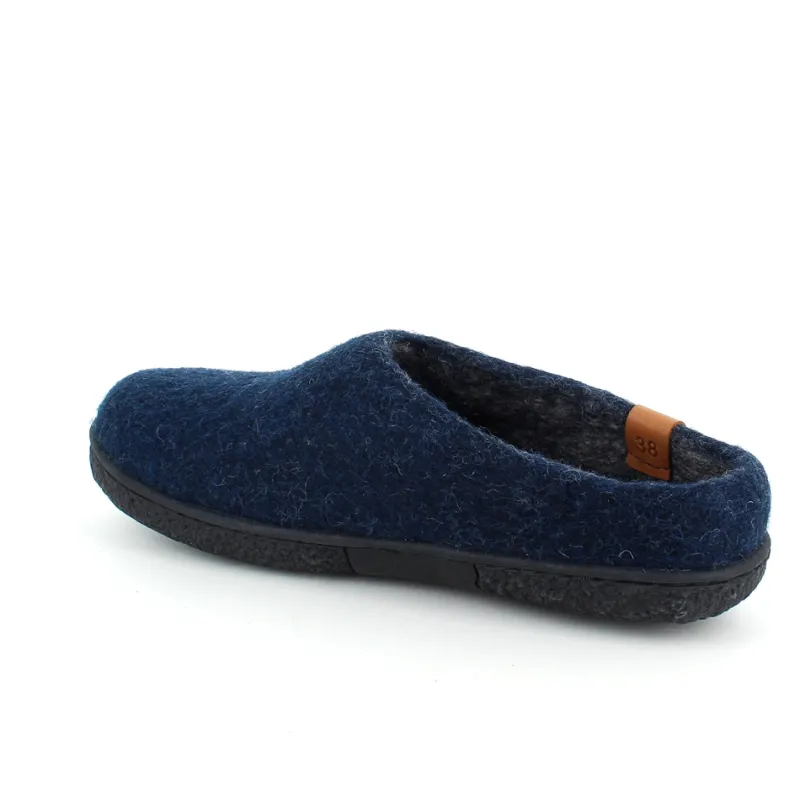 Green Comfort Hjemmesko|Overgangssko*Lav blå hjemmesko i uld med skridhæmmende såler fra