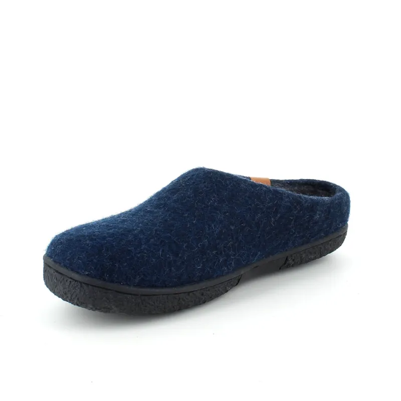 Green Comfort Hjemmesko|Overgangssko*Lav blå hjemmesko i uld med skridhæmmende såler fra