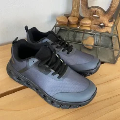 Sygeplejebutikken Kondi Sko|Stødabsorberende Sko*Let damesko i sortgrå med EVA-sål og snørelukning – åndbar PU/mesh