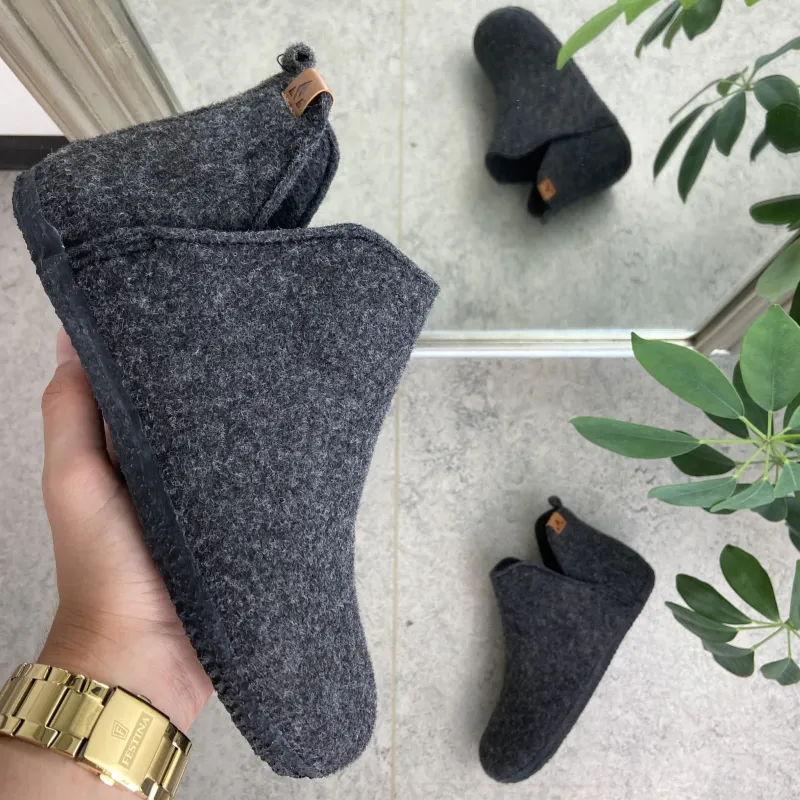 Whistler Knyster - Hallux Valgus|Diabetes Fødder*Mørkgrå filtet hjemmesko med højt skaft