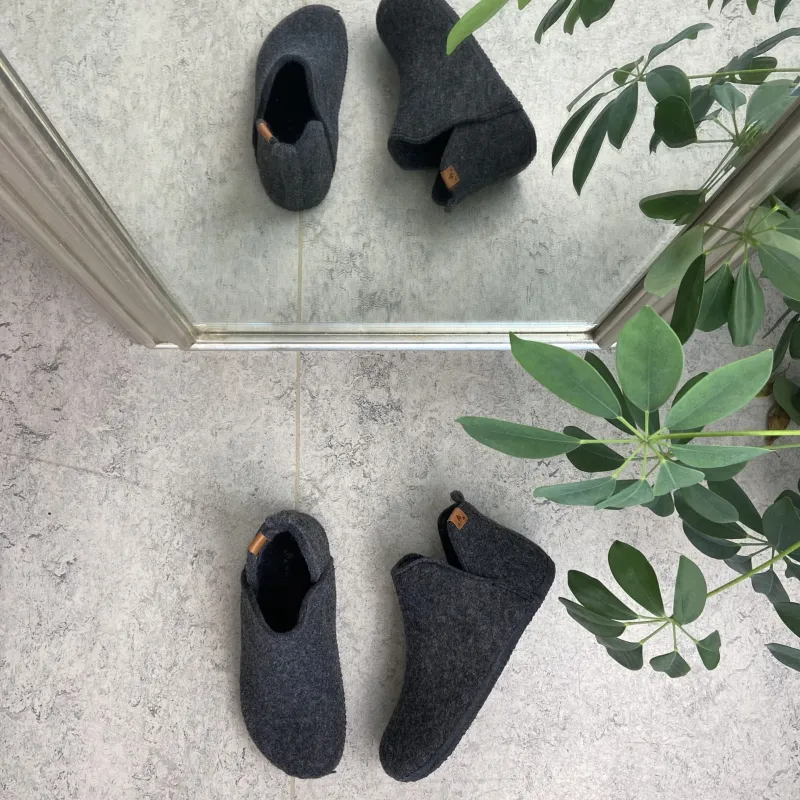 Whistler Knyster - Hallux Valgus|Diabetes Fødder*Mørkgrå filtet hjemmesko med højt skaft