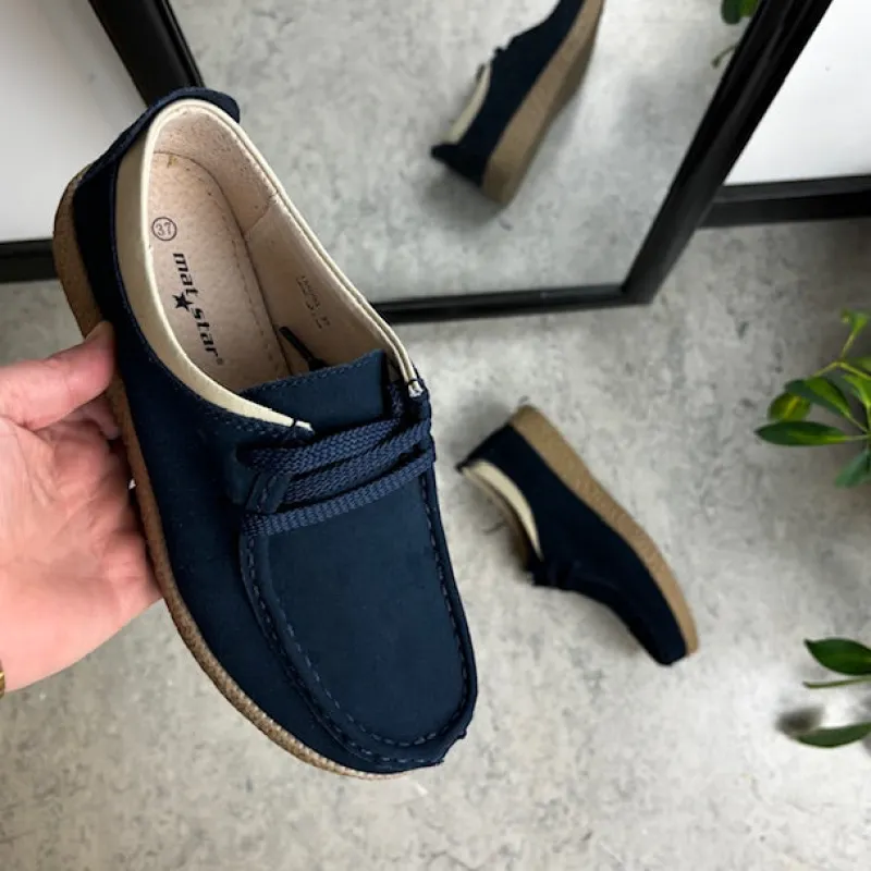 Sygeplejebutikken Sko På Tilbud*Navy ruskindssko med rågummisål