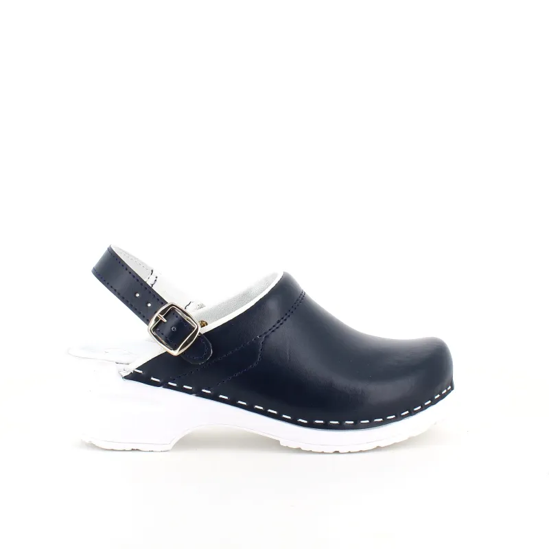 Sygeplejebutikken Sko På Tilbud*Navy skind træsko med rem