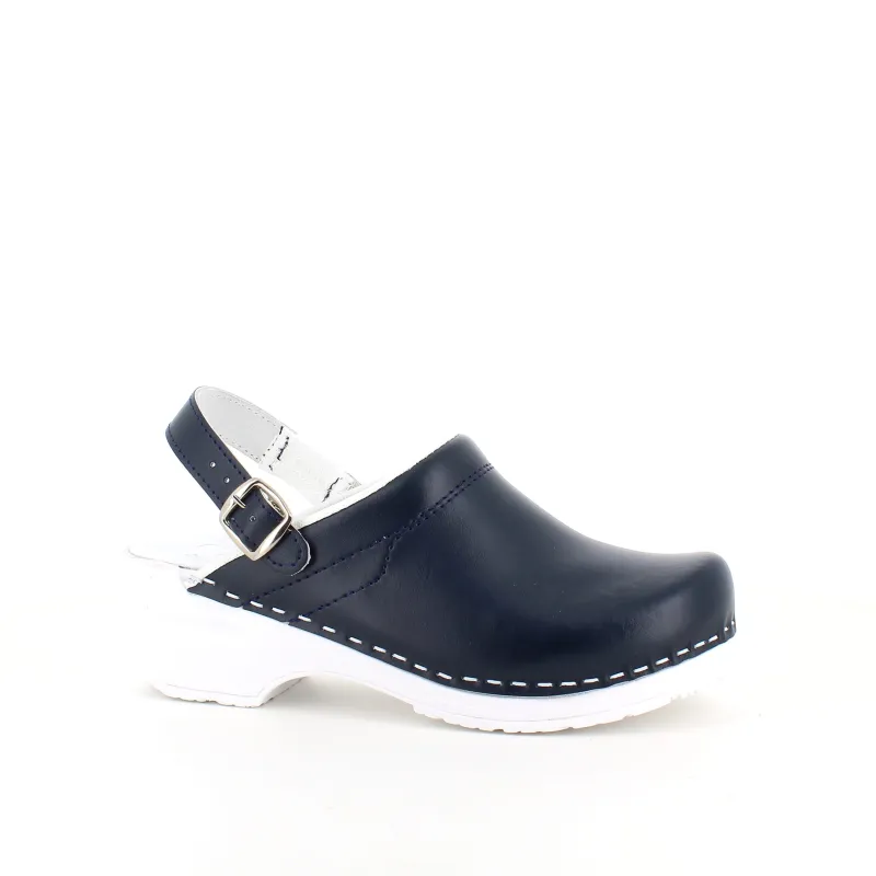 Sygeplejebutikken Sko På Tilbud*Navy skind træsko med rem