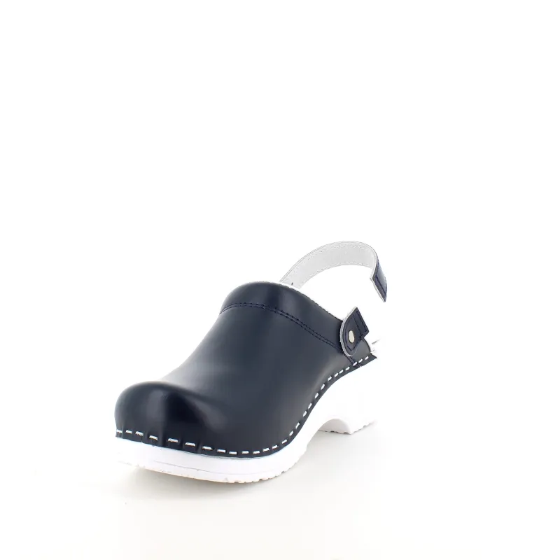 Sygeplejebutikken Sko På Tilbud*Navy skind træsko med rem