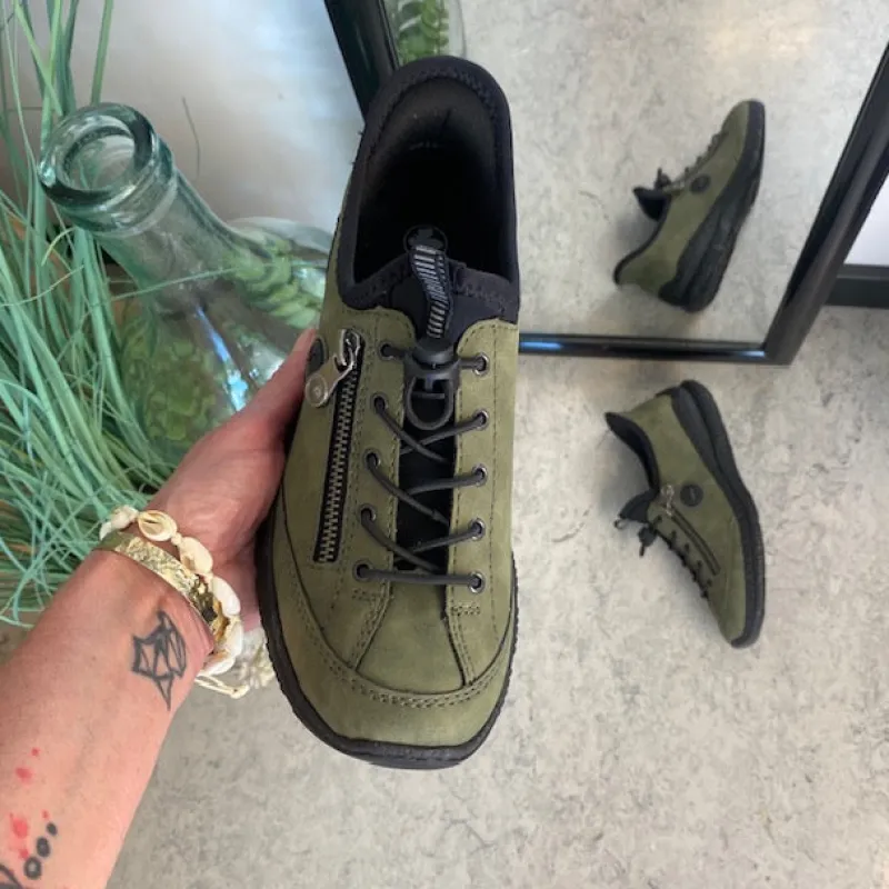 Rieker Diabetes Fødder|Sommersko Dame*Olivengrøn slip-on sneakers