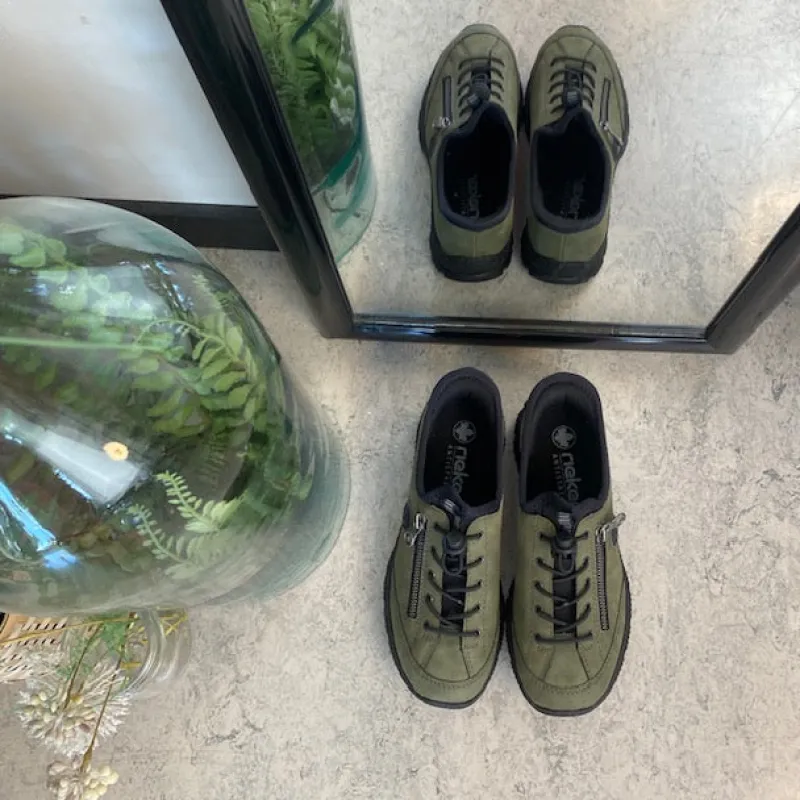 Rieker Diabetes Fødder|Sommersko Dame*Olivengrøn slip-on sneakers