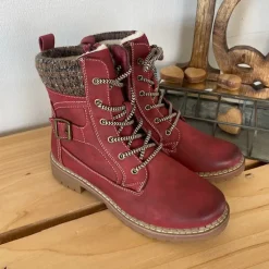 Sygeplejebutikken Rød Støvle|Vinterstøvler Damer*Rød damestøvle med snørebånd, lynlås og varmt for – dekorativ spænde og TPR-sål