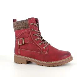 Sygeplejebutikken Rød Støvle|Vinterstøvler Damer*Rød damestøvle med snørebånd, lynlås og varmt for – dekorativ spænde og TPR-sål