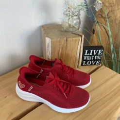 Skechers Benlængdeforskel|Leddegigt*Rød Slip-ins med glimmer detaljer.