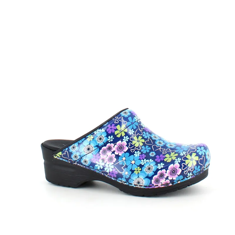 Sanita Clogs|Træsko Dame Modeller*tøffel-træsko med blå og lilla blomster