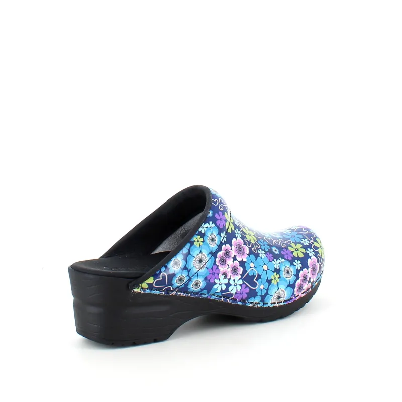 Sanita Clogs|Træsko Dame Modeller*tøffel-træsko med blå og lilla blomster