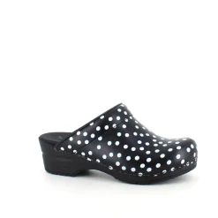 Sanita Clogs|Træsko Dame Modeller*træsko med sort og hvidt prikmønster