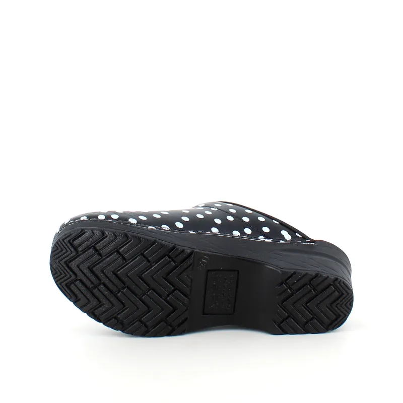 Sanita Clogs|Træsko Dame Modeller*træsko med sort og hvidt prikmønster