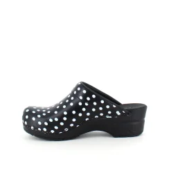 Sanita Clogs|Træsko Dame Modeller*træsko med sort og hvidt prikmønster