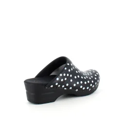 Sanita Clogs|Træsko Dame Modeller*træsko med sort og hvidt prikmønster