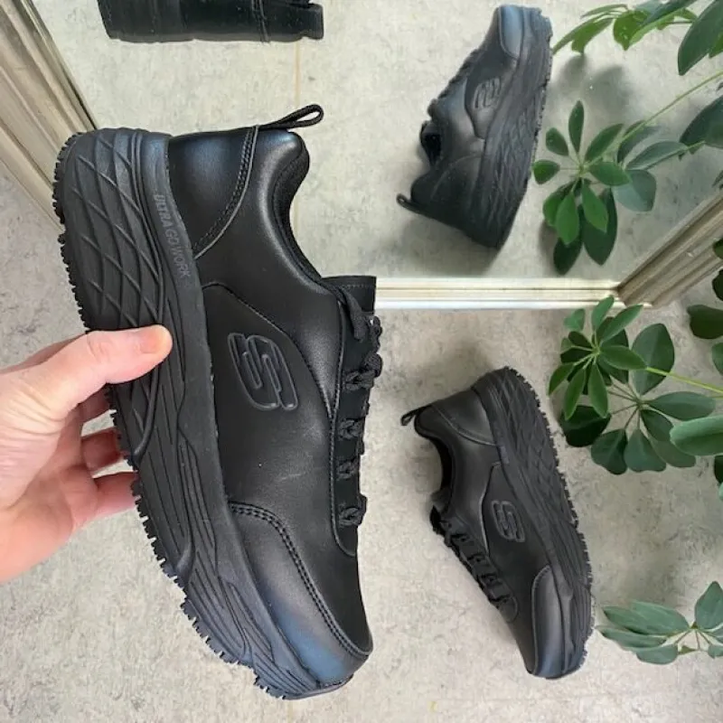 Skechers Leddegigt|Hælsporer*Work i sort skind med max cushioning såler