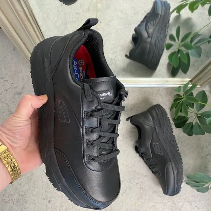 Skechers Leddegigt|Hælsporer*Work i sort skind med max cushioning såler