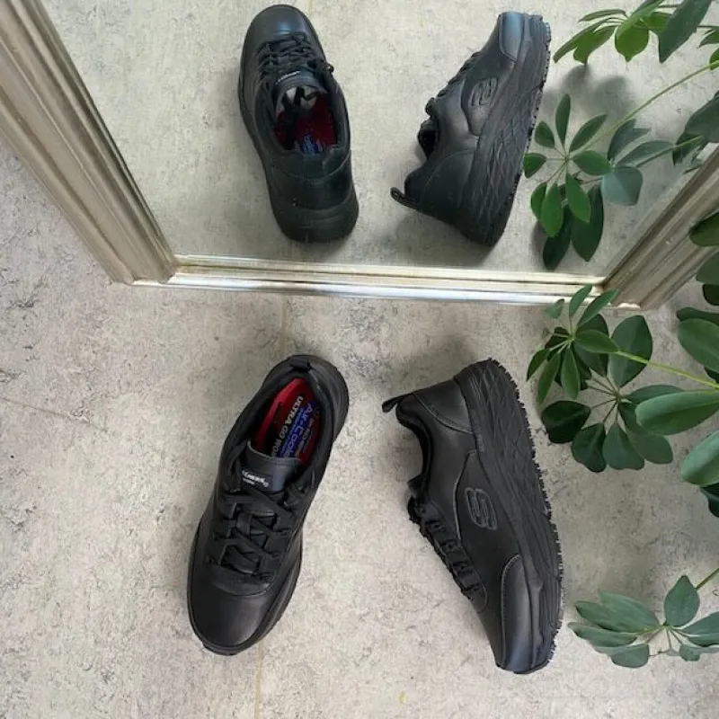 Skechers Leddegigt|Hælsporer*Work i sort skind med max cushioning såler