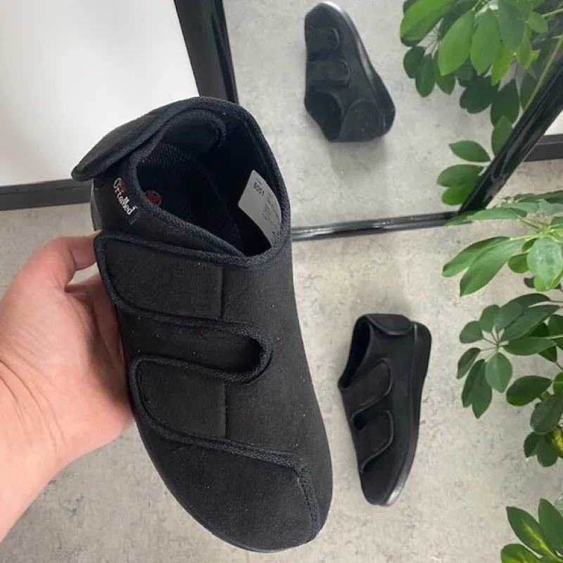 OrtoMed sko Knyster - Hallux Valgus|Hjemmesko*Sko med velcro og bred pasform og regulerbar hælrem
