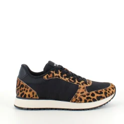 Woden Sommersko Dame|Overgangssko*Smarte sneakers i sort mix med leopardmønster.