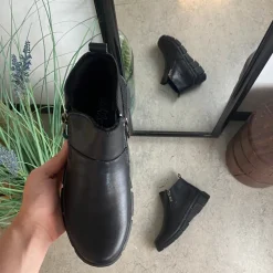 Sygeplejebutikken Kort Støvle Dame|Vinterstøvler Damer*Sort læder ankelstøvle med for og dobbelt lynlås