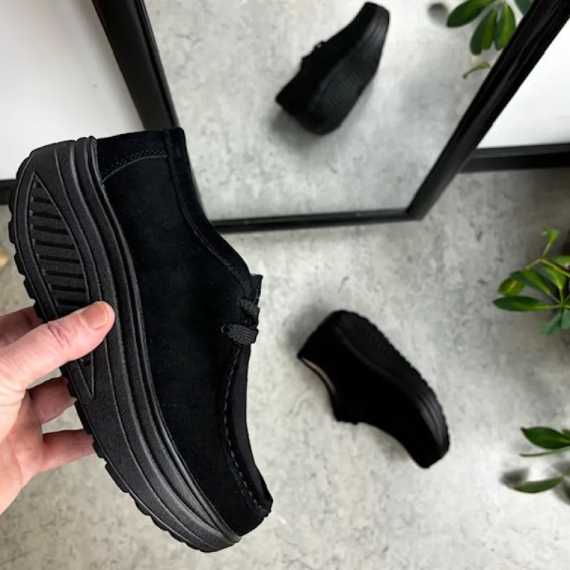 Sygeplejebutikken Sko På Tilbud*Sort ruskindssko med gængesål og svangstøtte