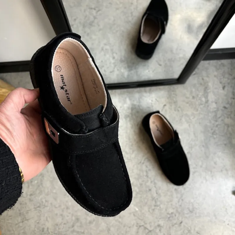 Sygeplejebutikken Sko Til Ældre|Sko Med Velcro*Sort ruskindssko med velcrolukning og gummisål