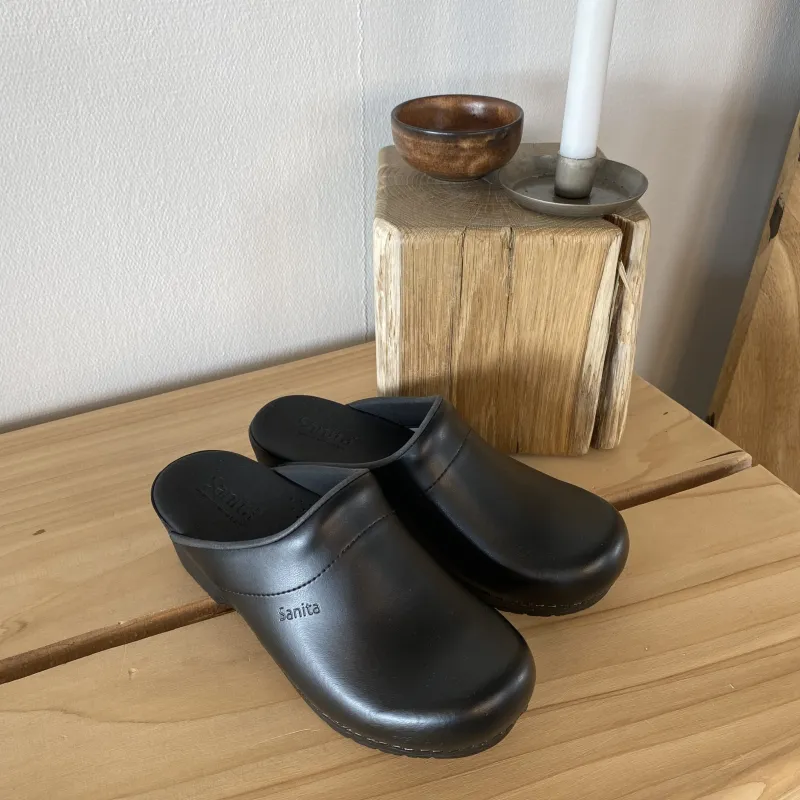 Sanita Clogs|Træsko Dame Modeller*Sort tøffel træsko med fleksibel bund