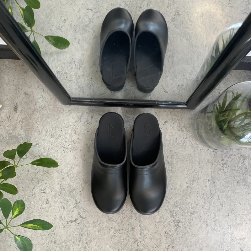 Sanita Clogs|Træsko Dame Modeller*Sort tøffel træsko med fleksibel bund