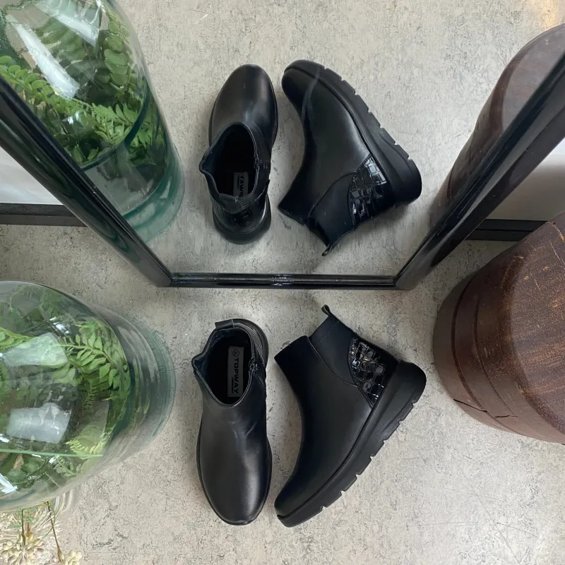 Sygeplejebutikken Kort Støvle Dame|Vinterstøvler Damer*Sort støvle med lynlås