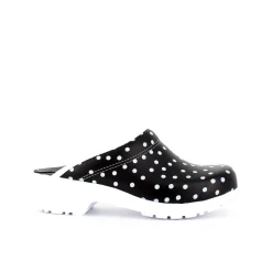 Sygeplejebutikken Work Sko*Sort træsko med polkaprikker uden kap