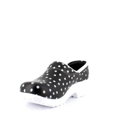 Sygeplejebutikken Work Sko*Sort træsko med polkaprikker og kap